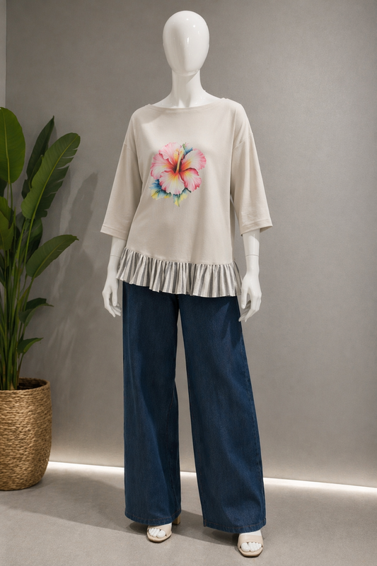 T-shirt Oversized Hibisco em Algodão 🌺