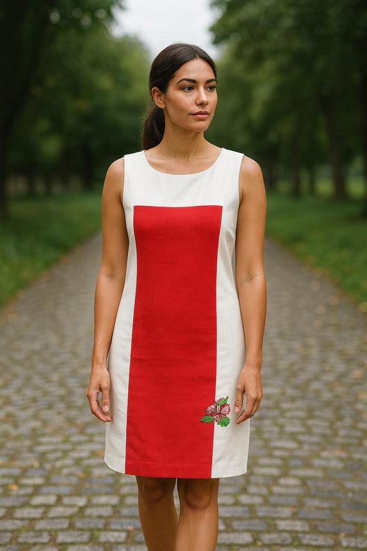 Vestido de linho vermelho e pérola ❤️🌺