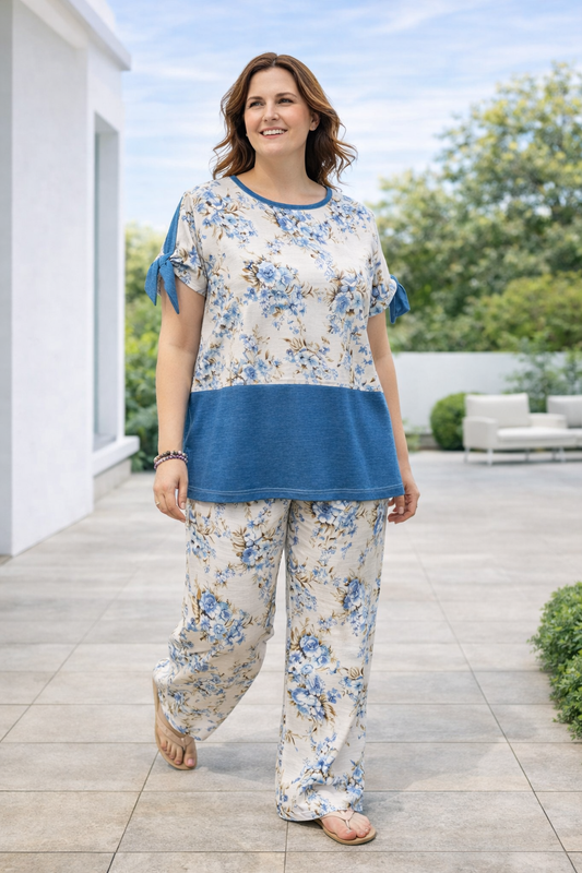 Conjunto Feminino Floral em Linho & Algodão | Isabella 🩵