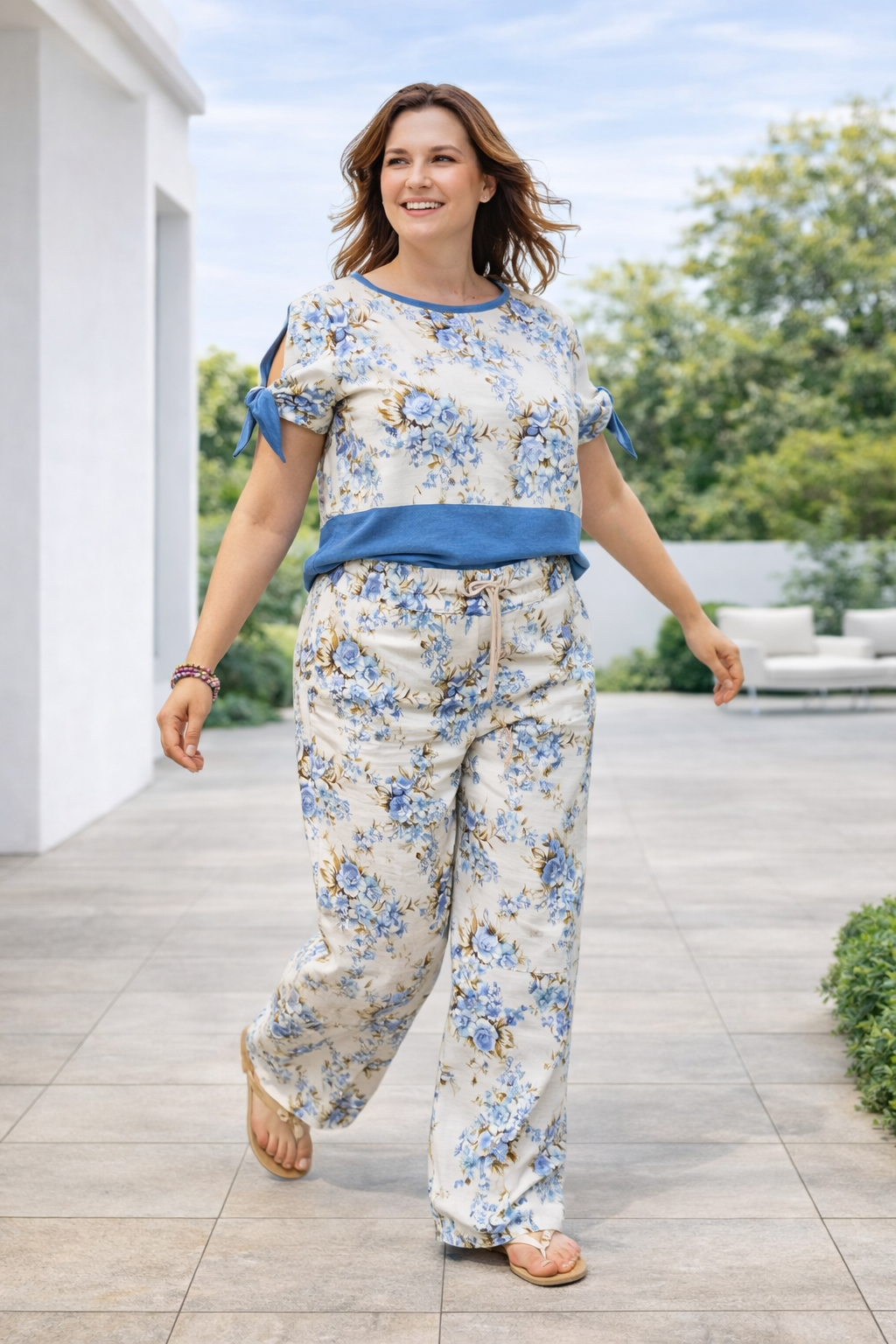 Conjunto Feminino Floral em Linho & Algodão | Isabella 🩵