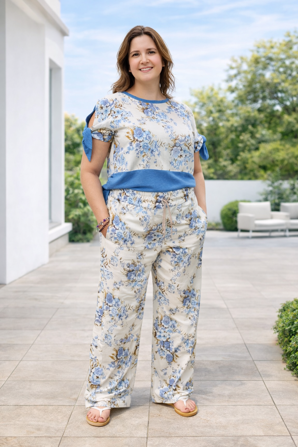 Conjunto Feminino Floral em Linho & Algodão | Isabella 🩵