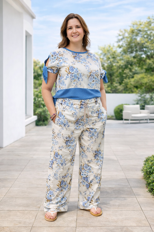 Conjunto Feminino Floral em Linho & Algodão | Isabella 🩵