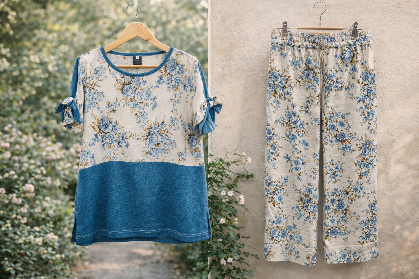 Conjunto Feminino Floral em Linho & Algodão | Isabella 🩵