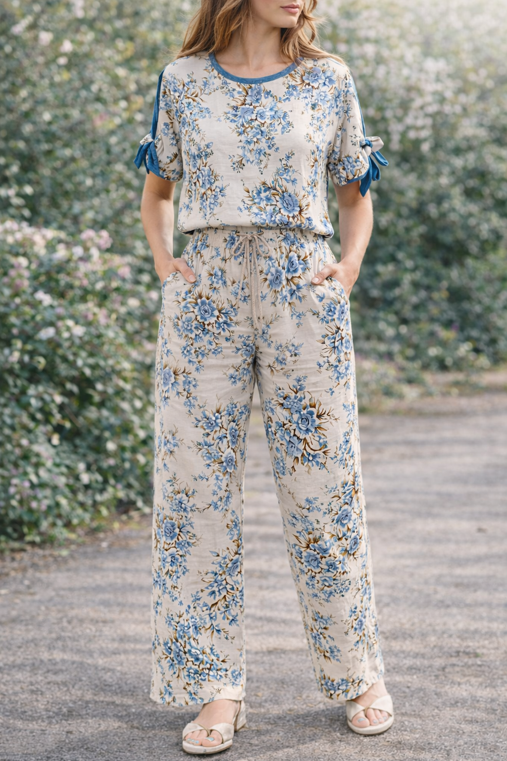 Conjunto Feminino Floral em Linho & Algodão | Isabella 🩵