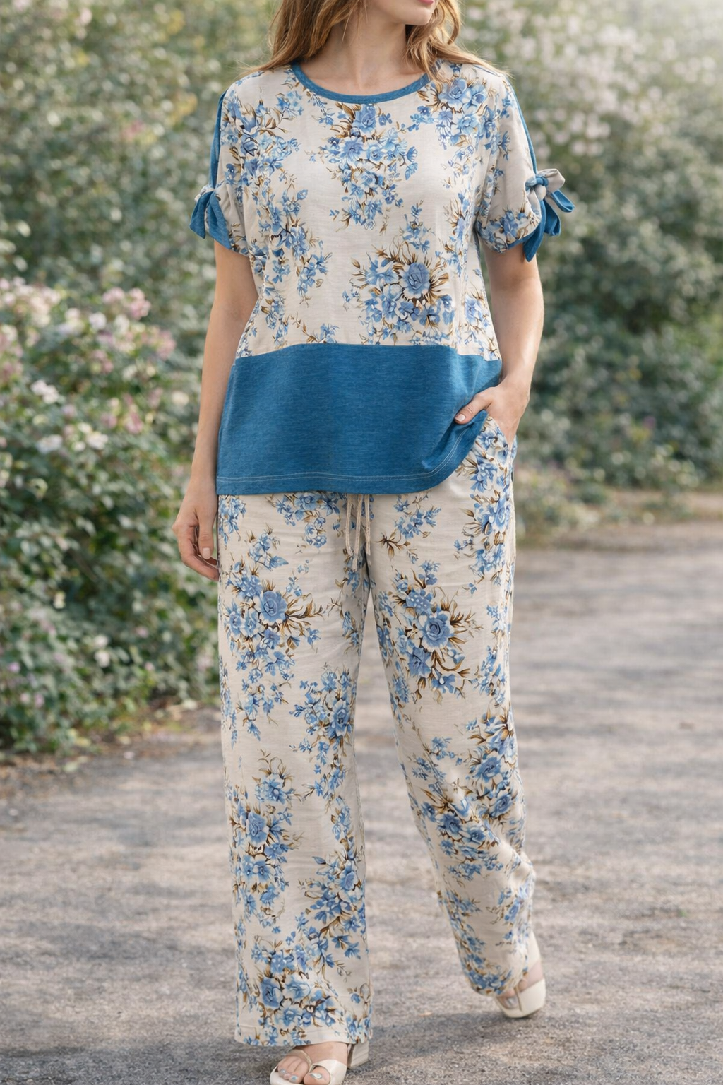Conjunto Feminino Floral em Linho & Algodão | Isabella 🩵