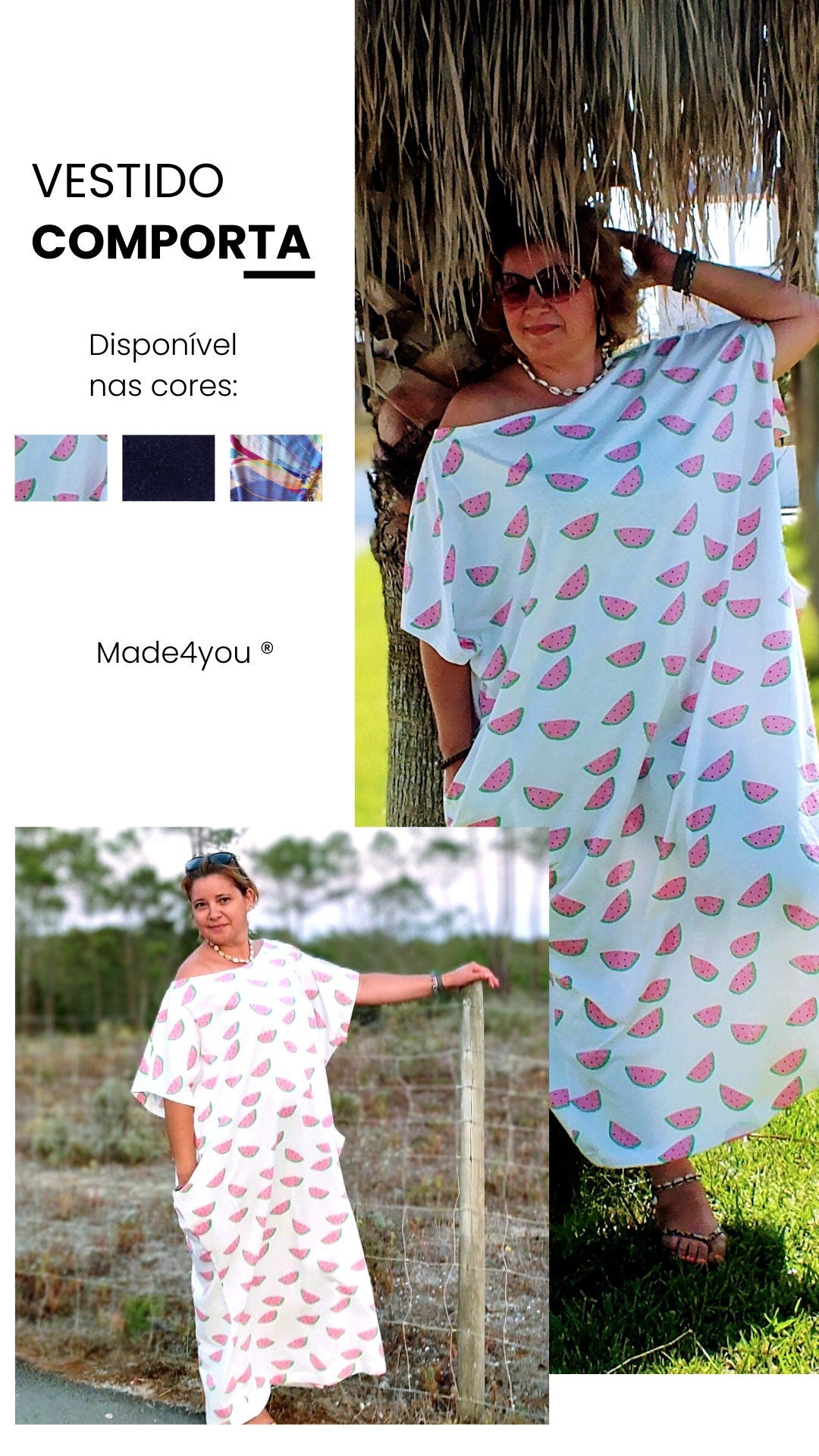 Vestido Longo Estampado de Melancias – Plus size