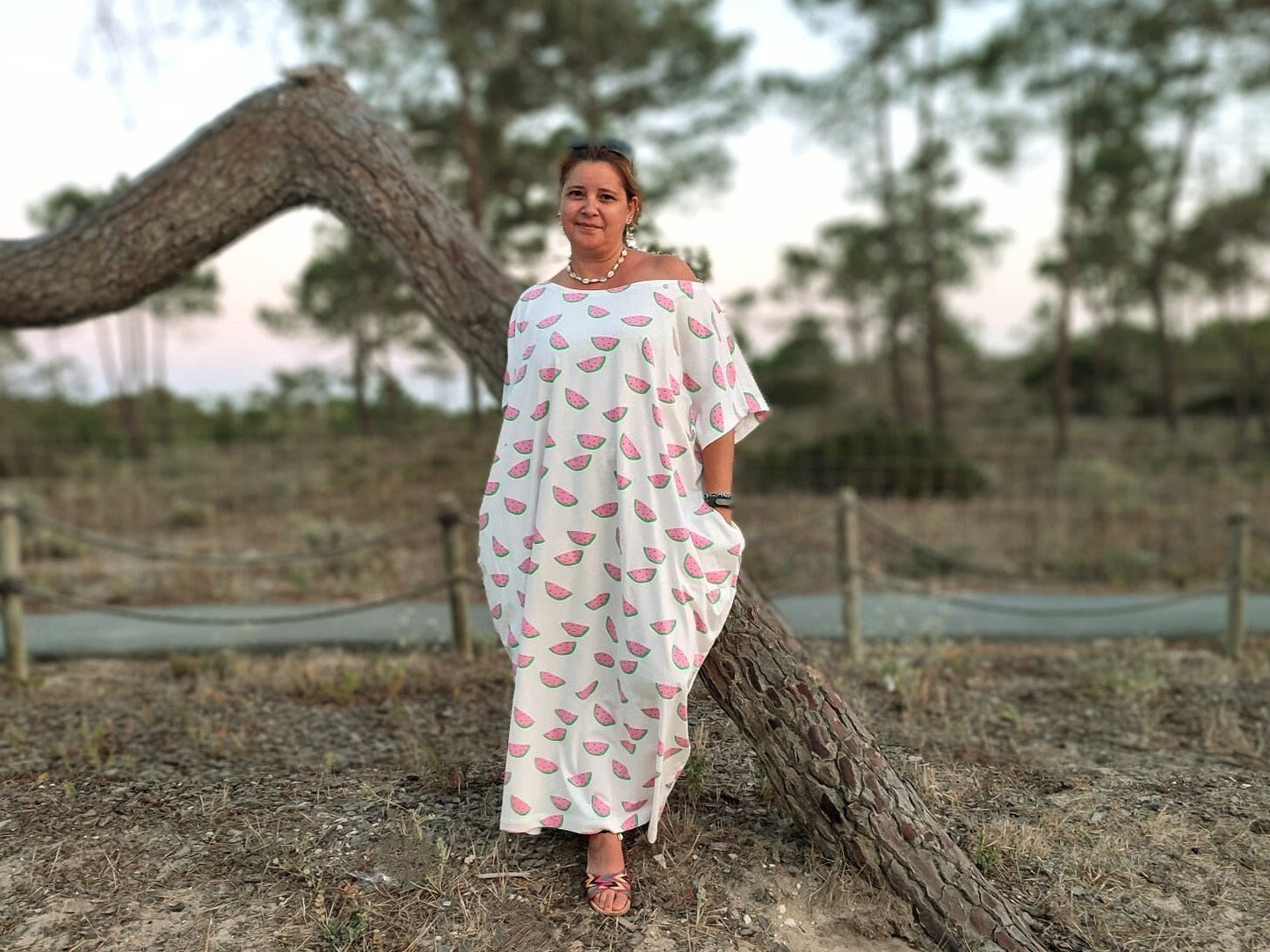 Vestido Longo Estampado de Melancias – Plus size