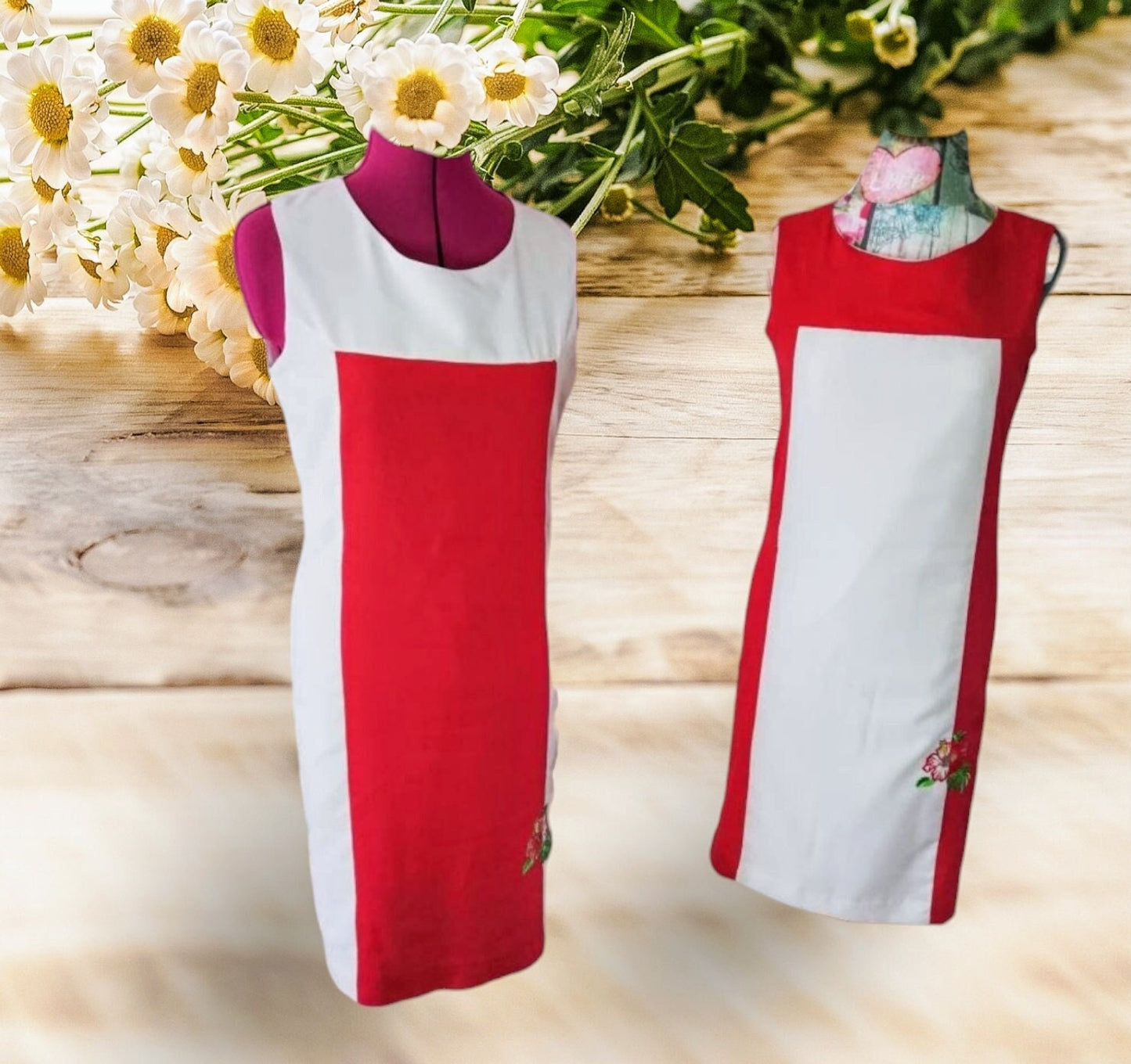 Vestido de linho vermelho e pérola ❤️🌺
