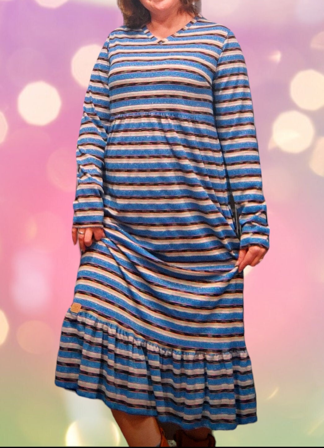 Vestido de Riscas em malha brilhante