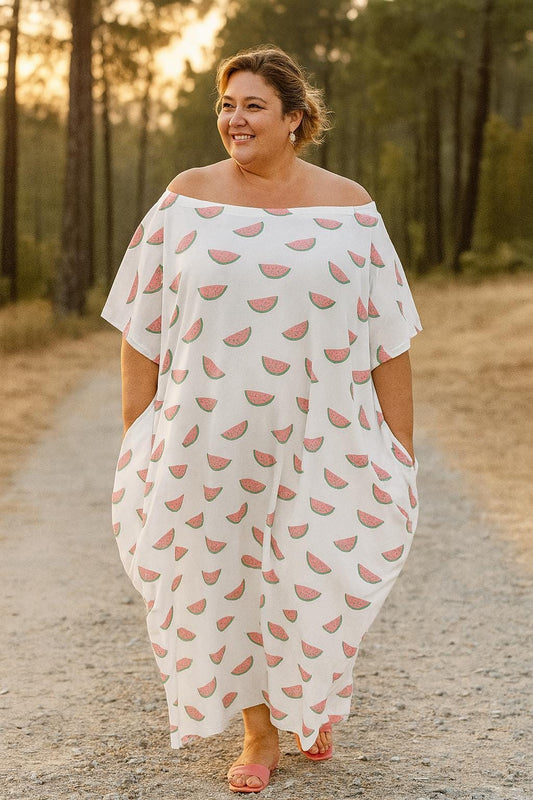 Vestido Longo Estampado de Melancias – Plus size