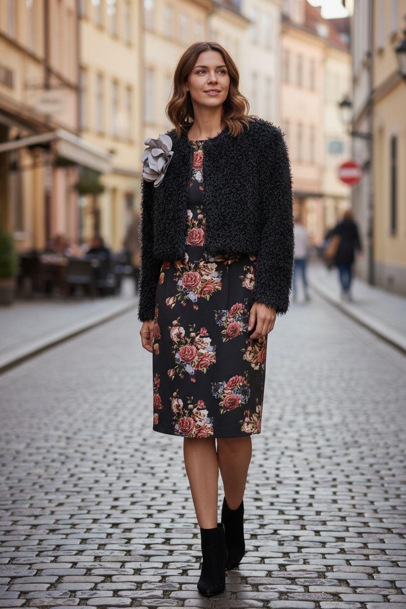 Vestido Rosália - malha encorpada floral