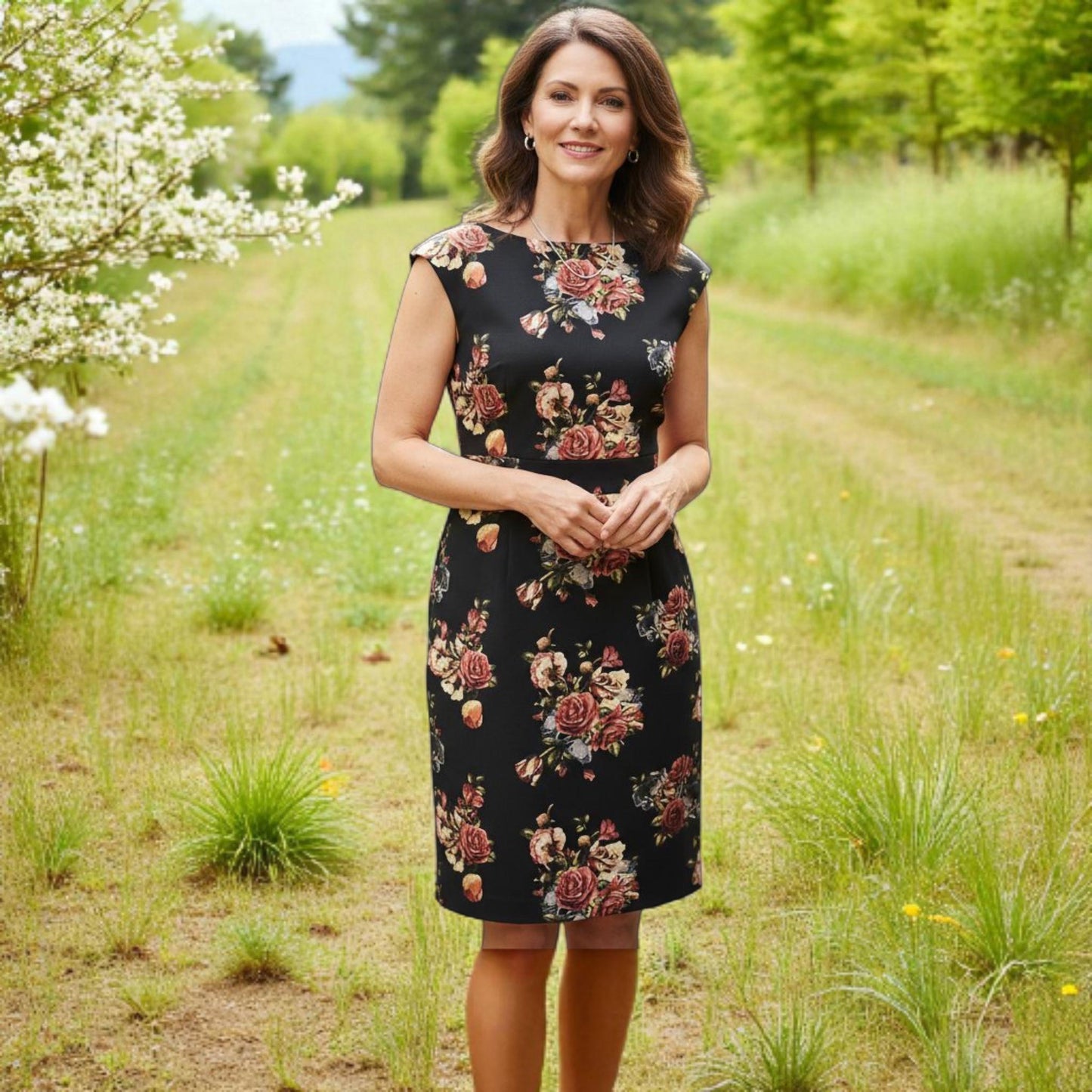 Vestido Rosália - malha encorpada floral