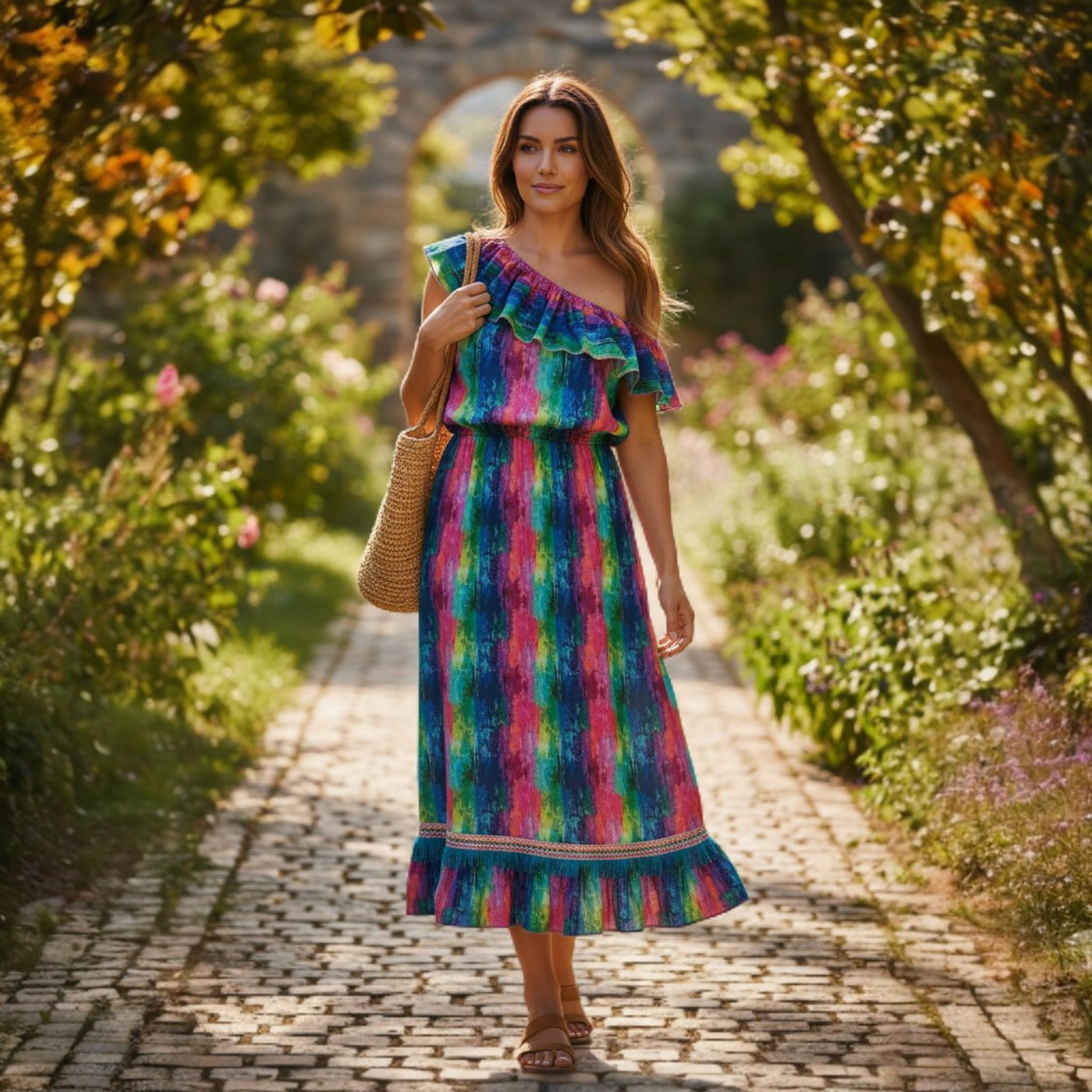 Vestido Comprido 100% algodão, estilo boémio