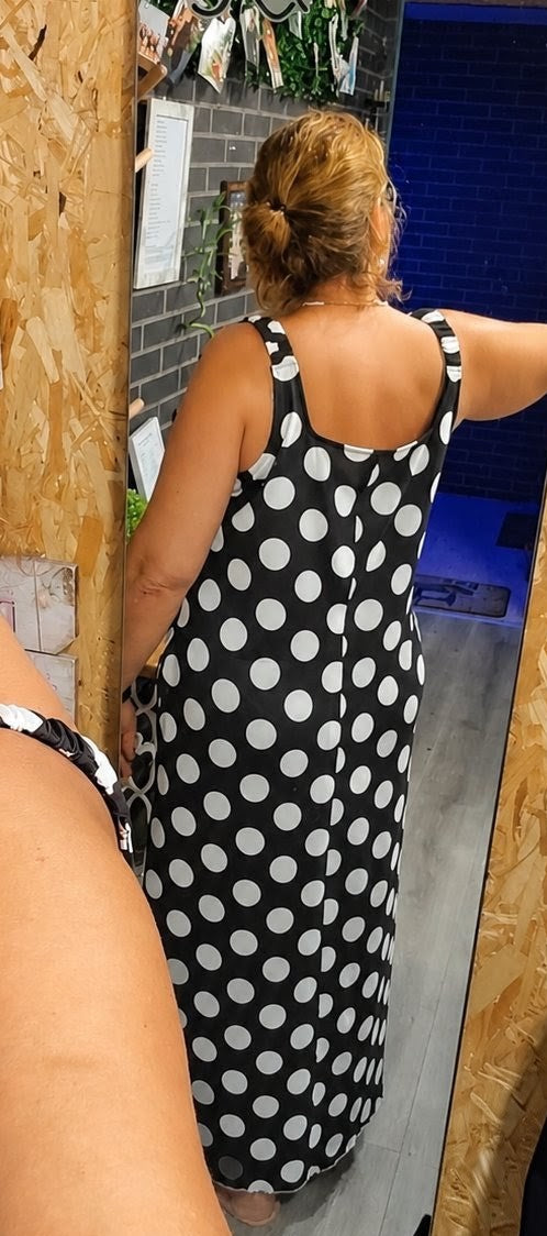 Vestido Comprido Poá Preto e Branco XL