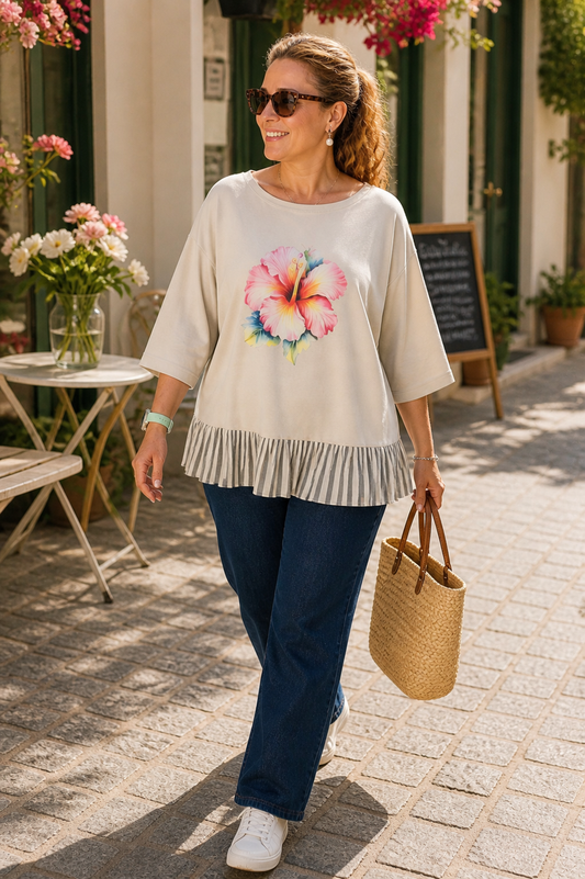T-shirt Oversized Hibisco em Algodão 🌺