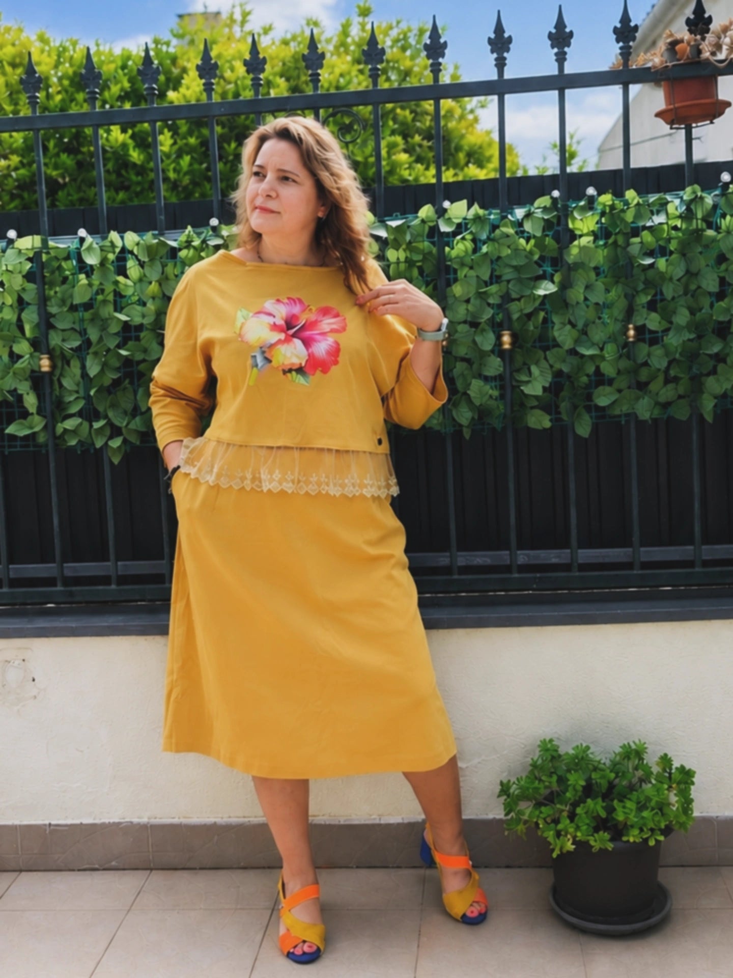 Conjunto Mostarda em Algodão com Renda | Oversized Feminino XL/XXL | Made4you®