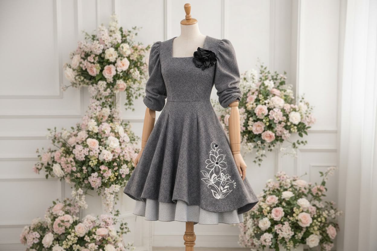 Vestido Líria em Fazenda Bordada; Peça Única XL