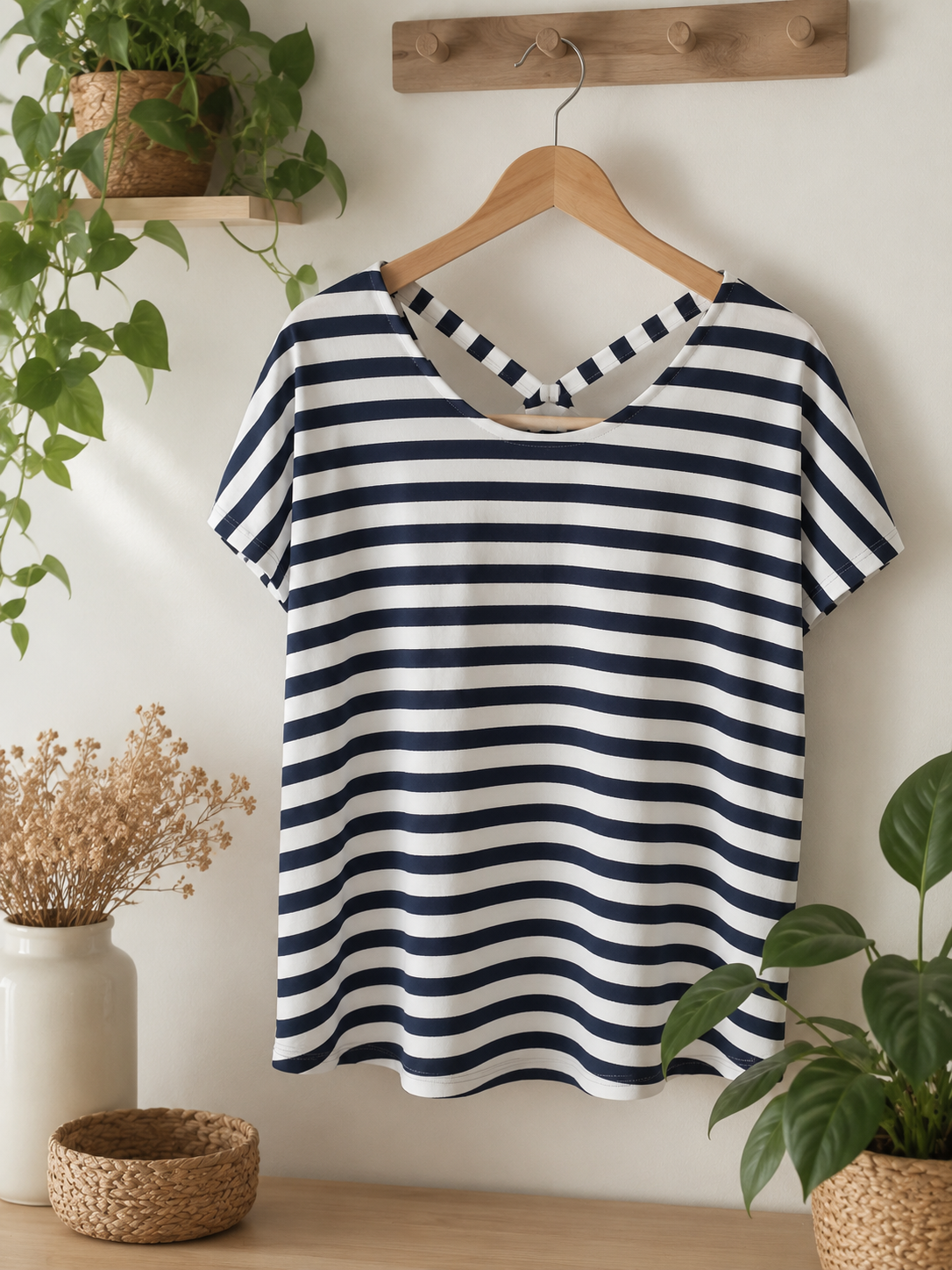 T-shirt de Riscas Marinheiras com Decote Canoa /Tamanho Único (M ao XL) 🌊