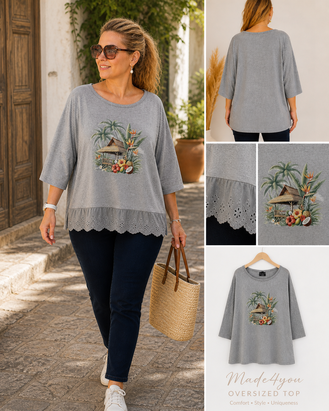 T-shirt Renda Essência Tropical 🩶